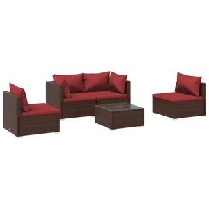 vidaXL 5 Piece Garden Lounge Set with Cushions Poly Rattan Brown