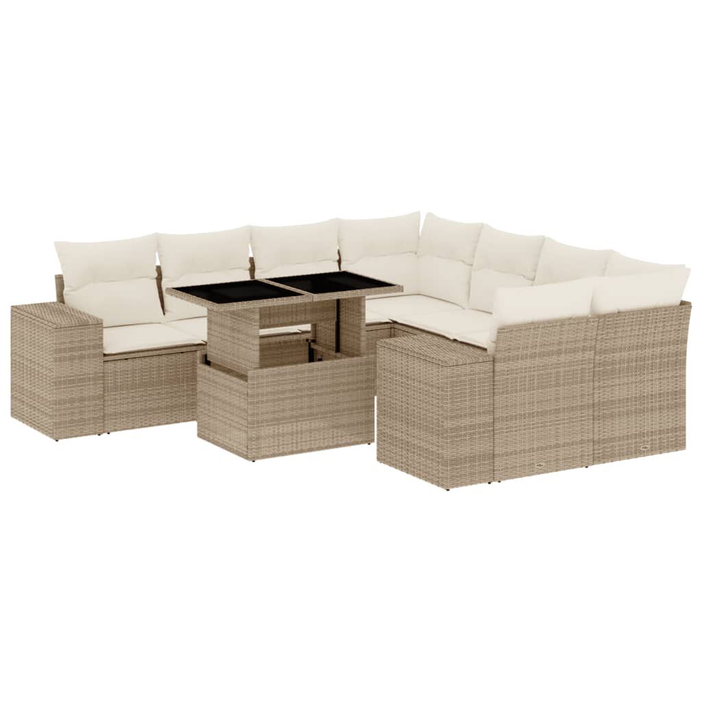 vidaXL 9 Piece Garden Sofa Set with Cushions Beige Poly Rattan