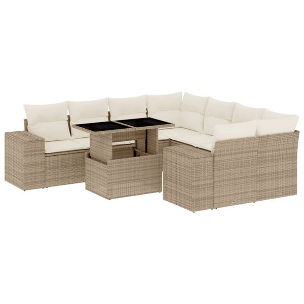 vidaXL 9 Piece Garden Sofa Set with Cushions Beige Poly Rattan