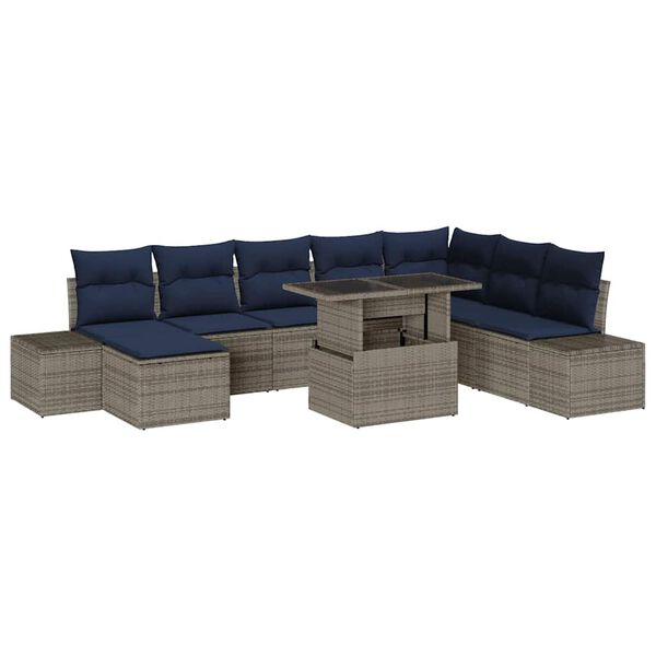 vidaXL Garden Sofa Set 9 pcs Grey and Navy Blue Poly Rattan