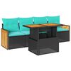 vidaXL 5 Piece Garden Sofa Set with Cushions Black Poly Rattan Acacia