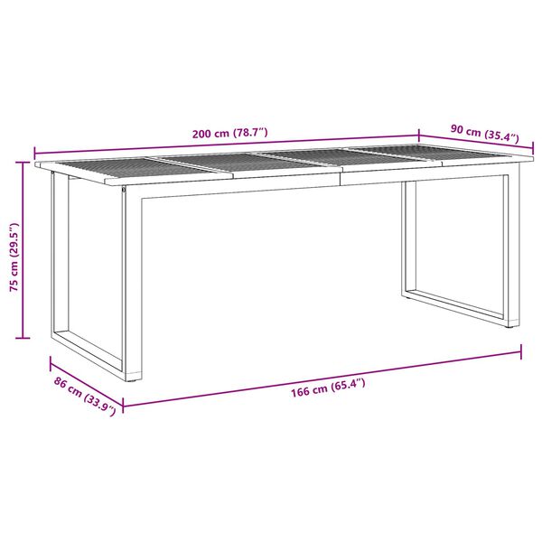vidaXL Garden Table with U-shaped Legs 200x90x75 cm Solid Wood Acacia