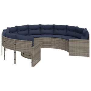 vidaXL Garden Sofa with Cushions Round Grey Poly Rattan