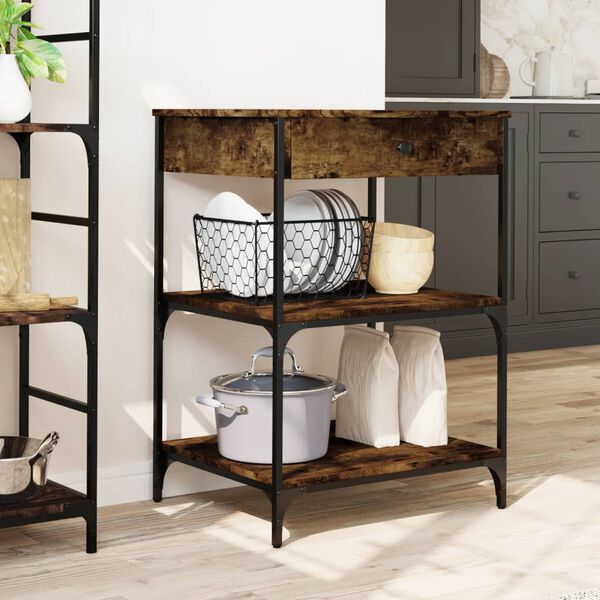 vidaXL Kitchen Trolley Smoked Oak 60x48x89.5 cm Engineered Wood
