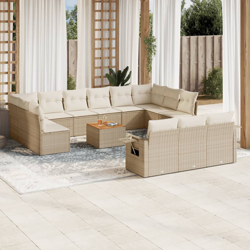 vidaXL 14 Piece Garden Sofa Set with Cushions Beige Poly Rattan