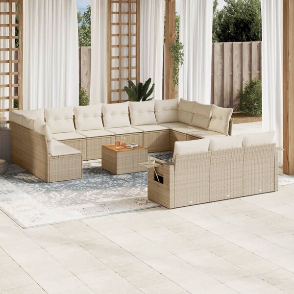 vidaXL 14 Piece Garden Sofa Set with Cushions Beige Poly Rattan