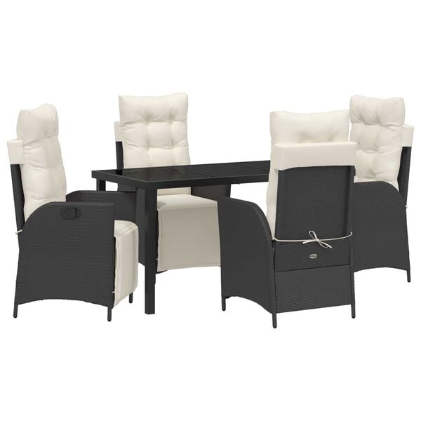 vidaXL Garden Dining Set with Cushion 5 pcs Black Poly Rattan