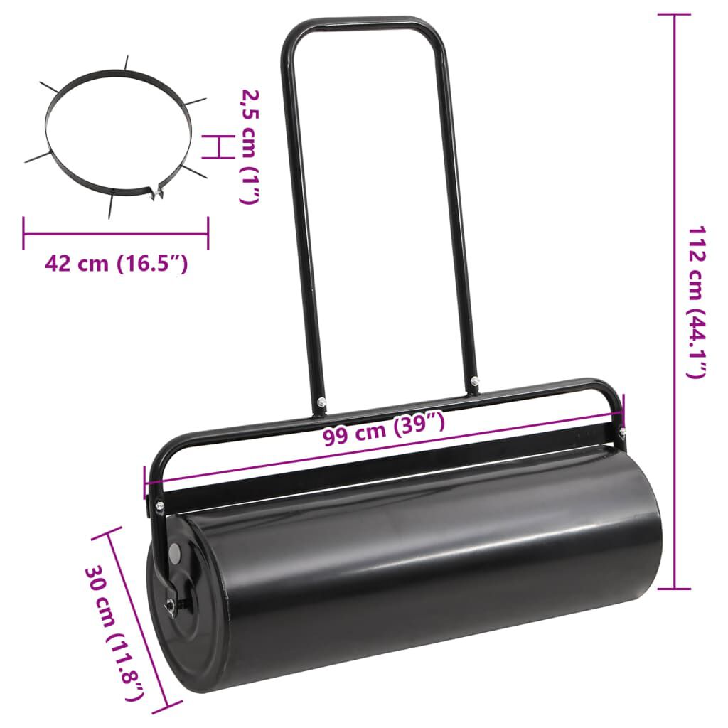 vidaXL Garden Lawn Roller with Aerator Clamps Black 63 L Iron and Steel