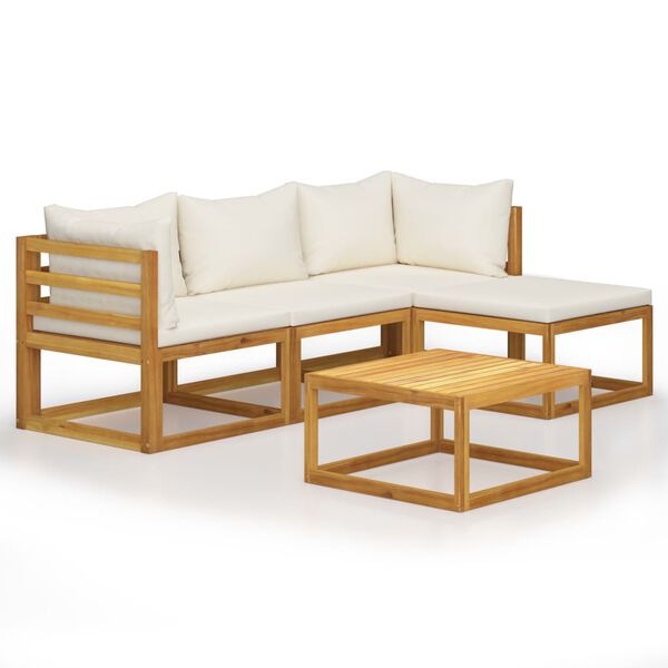 vidaXL 5 Piece Garden Lounge Set with Cushion Cream Solid Acacia Wood
