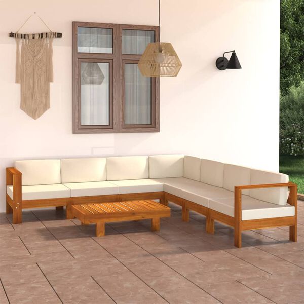 vidaXL 8 Piece Garden Lounge Set with Cream White Cushions Acacia Wood