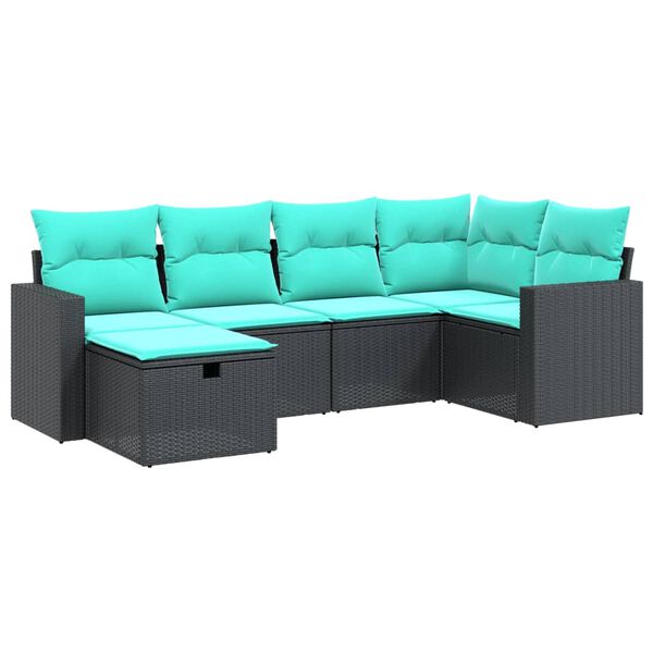vidaXL 7 Piece Garden Sofa Set with Cushions Black Poly Rattan