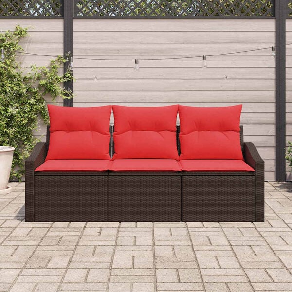 vidaXL Sofa Set with Cushion 3 pcs Brown Poly Rattan