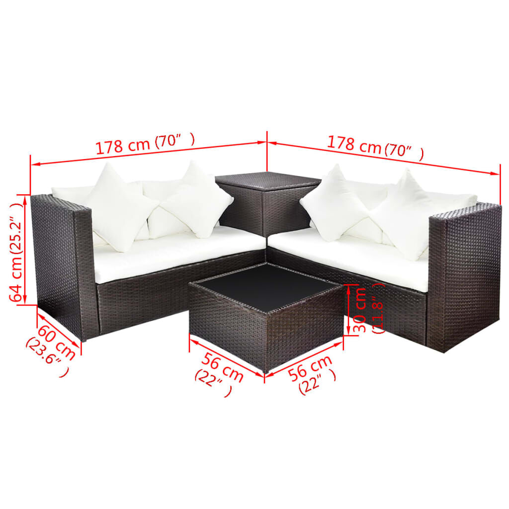 vidaXL 4 Piece Garden Lounge Set with Cushions Poly Rattan Brown
