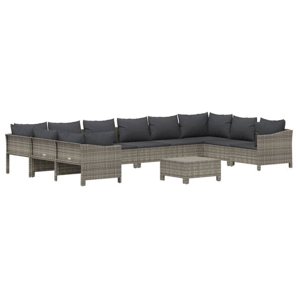 vidaXL 11 Piece Garden Lounge Set with Cushions Grey Poly Rattan