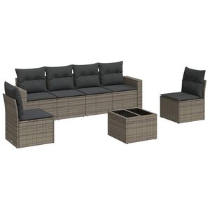 vidaXL 7 Piece Garden Sofa Set with Cushions Grey Poly Rattan