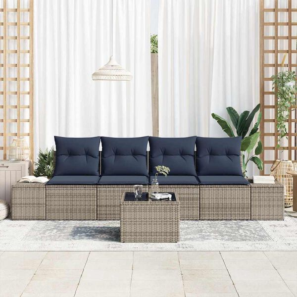 vidaXL Sofa Set with Cushion 5 pcs Grey Poly Rattan