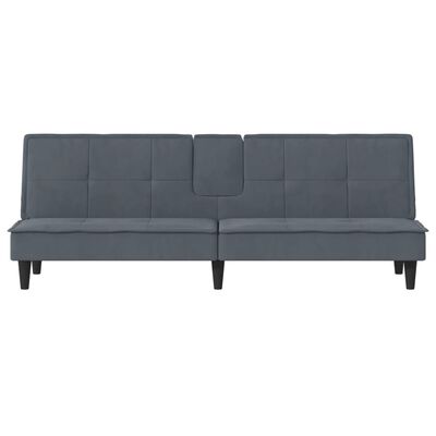 vidaXL Sofa Bed with Cup Holders Dark Grey Velvet