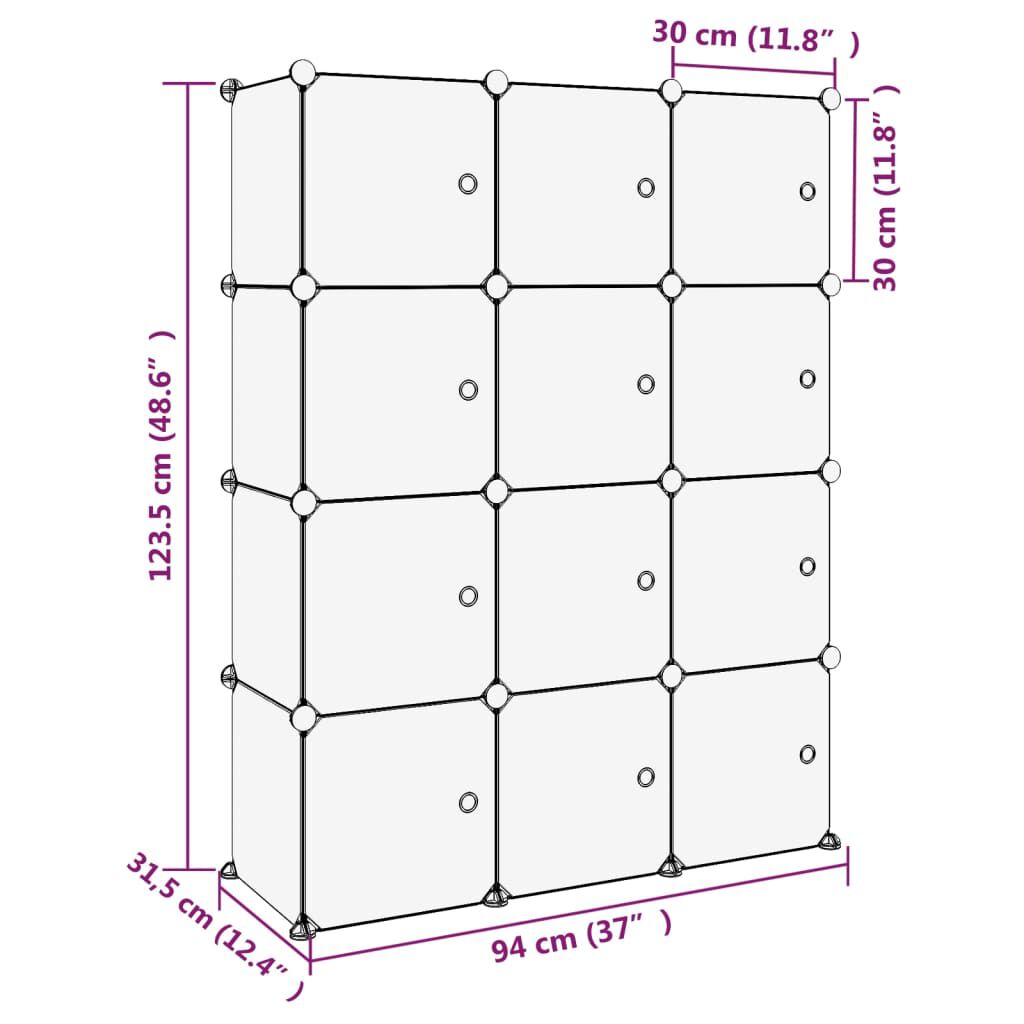 vidaXL Storage Cube Organiser with 12 Cubes and Doors Transparent PP