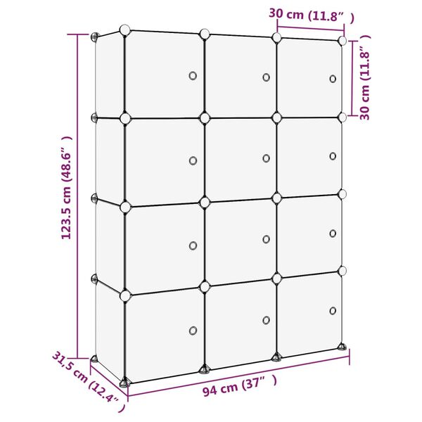 vidaXL Storage Cube Organiser with 12 Cubes and Doors Transparent PP