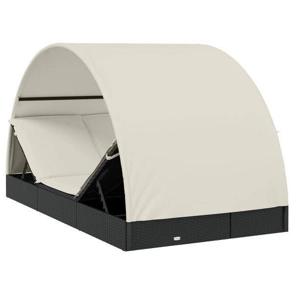 vidaXL 2-Person Sunbed with Round Roof Black 211x112x140 cm Poly Rattan