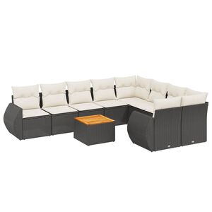 vidaXL 10 Piece Garden Sofa Set with Cushions Black Poly Rattan