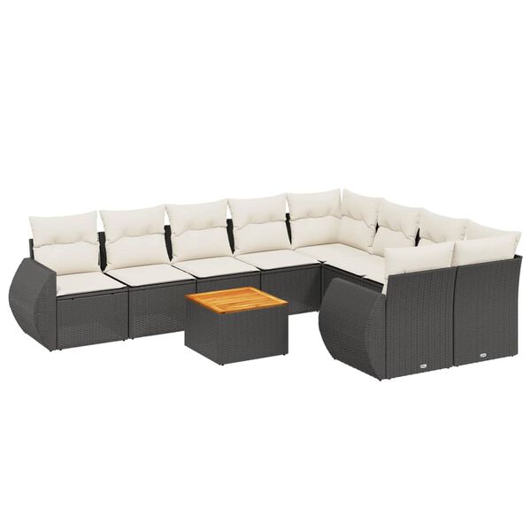 vidaXL 10 Piece Garden Sofa Set with Cushions Black Poly Rattan