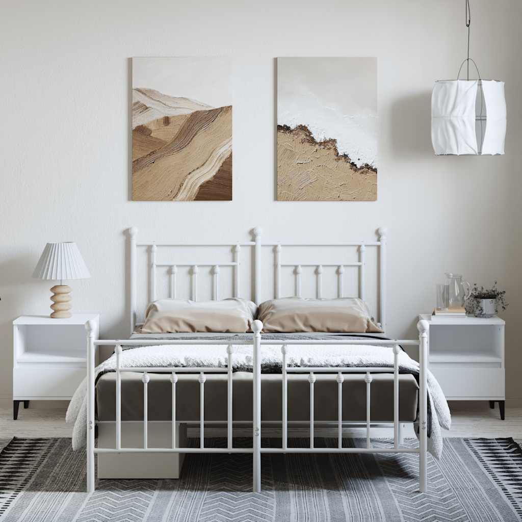 vidaXL Metal Bed Frame without Mattress with Footboard White 150x200cm