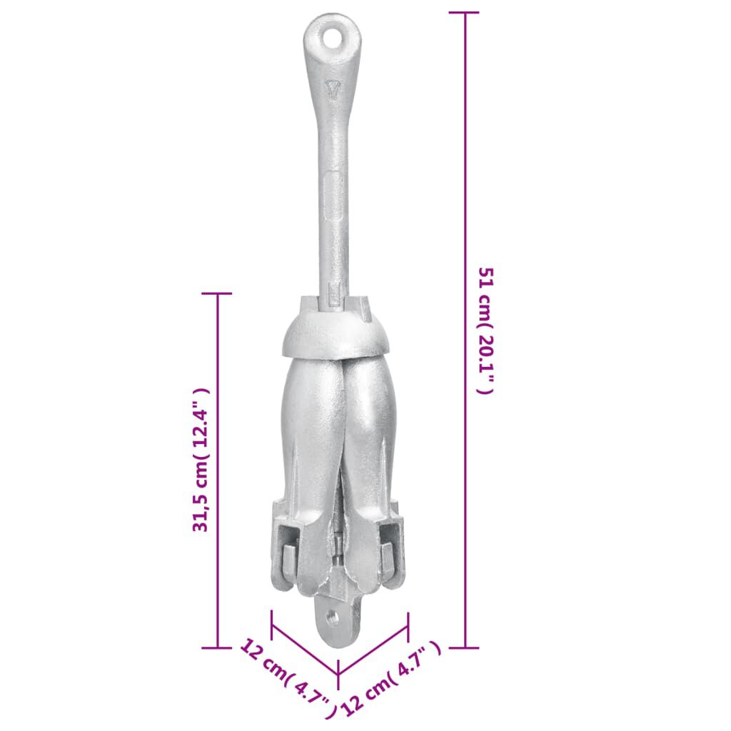 vidaXL Folding Anchor Silver 6 kg Hot Dip Galvanized Cast Iron