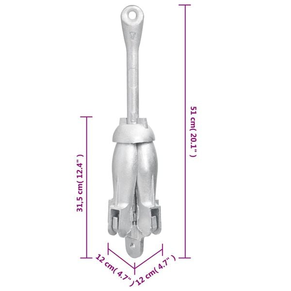 vidaXL Folding Anchor Silver 6 kg Hot Dip Galvanized Cast Iron