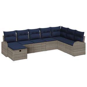 vidaXL Sofa Set with Cushion Manual 8 pcs Grey and Navy Poly Rattan