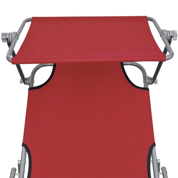 vidaXL Folding Sun Lounger with Canopy Red Aluminium