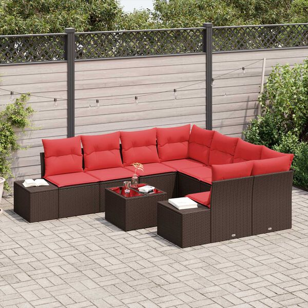 vidaXL 9 Piece Garden Sofa Set with Cushions Brown Poly Rattan