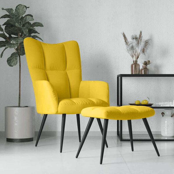 vidaXL Relaxing Chair with a Stool Mustard Yellow Velvet