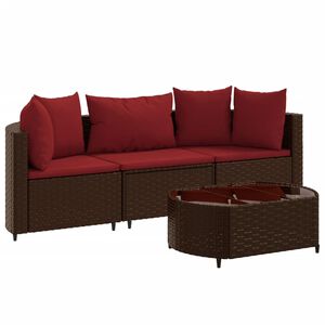 vidaXL 4 Piece Garden Sofa Set with Cushions Brown Poly Rattan
