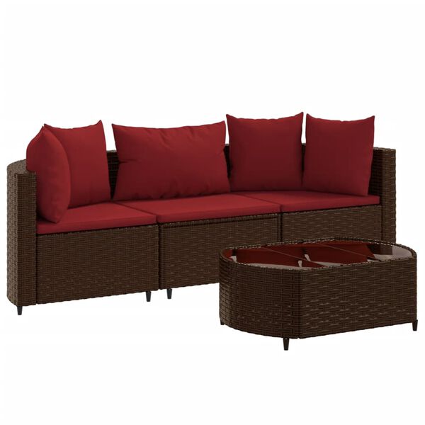 vidaXL 4 Piece Garden Sofa Set with Cushions Brown Poly Rattan