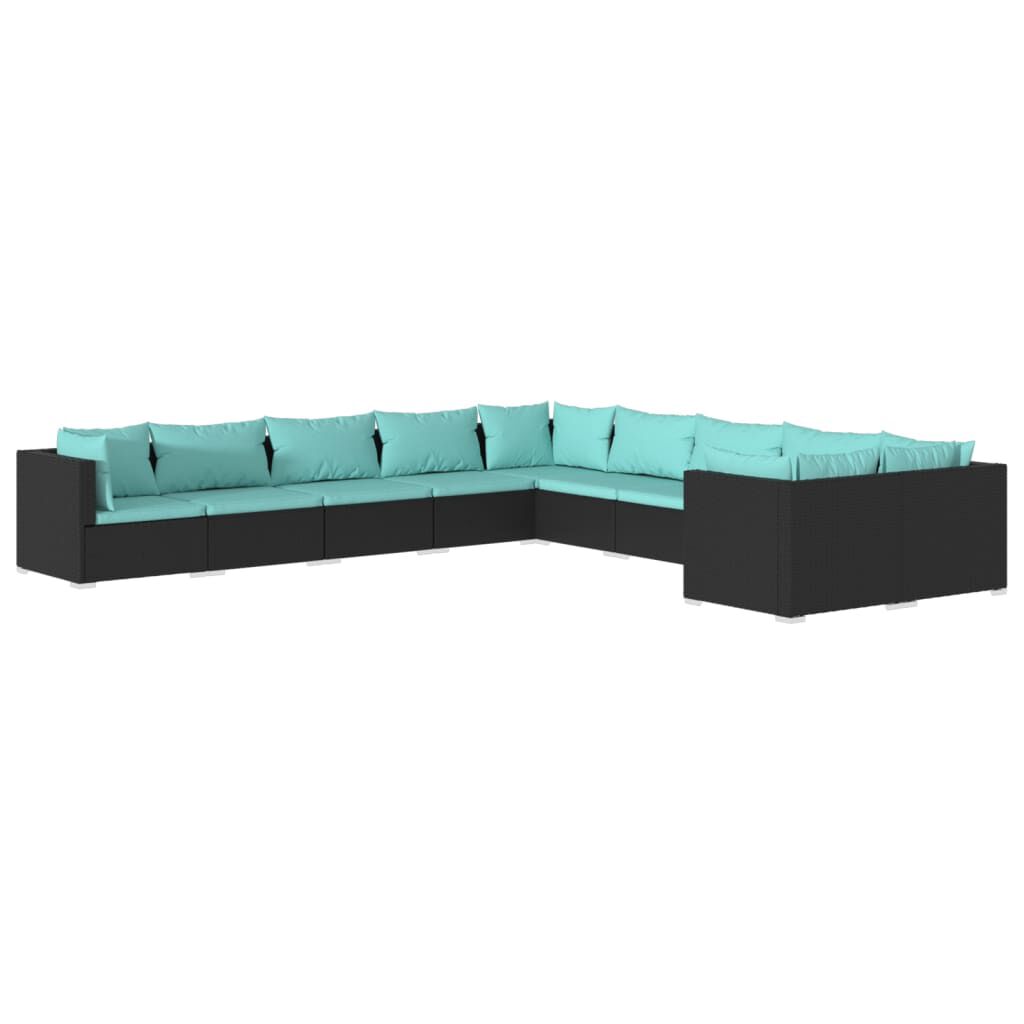 vidaXL 10 Piece Garden Lounge Set with Cushions Poly Rattan Black