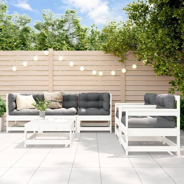 vidaXL 6 Piece Garden Lounge Set with Cushions White Solid Wood