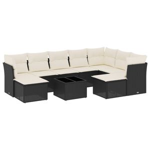 vidaXL 10 Piece Garden Sofa Set with Cushions Black Poly Rattan