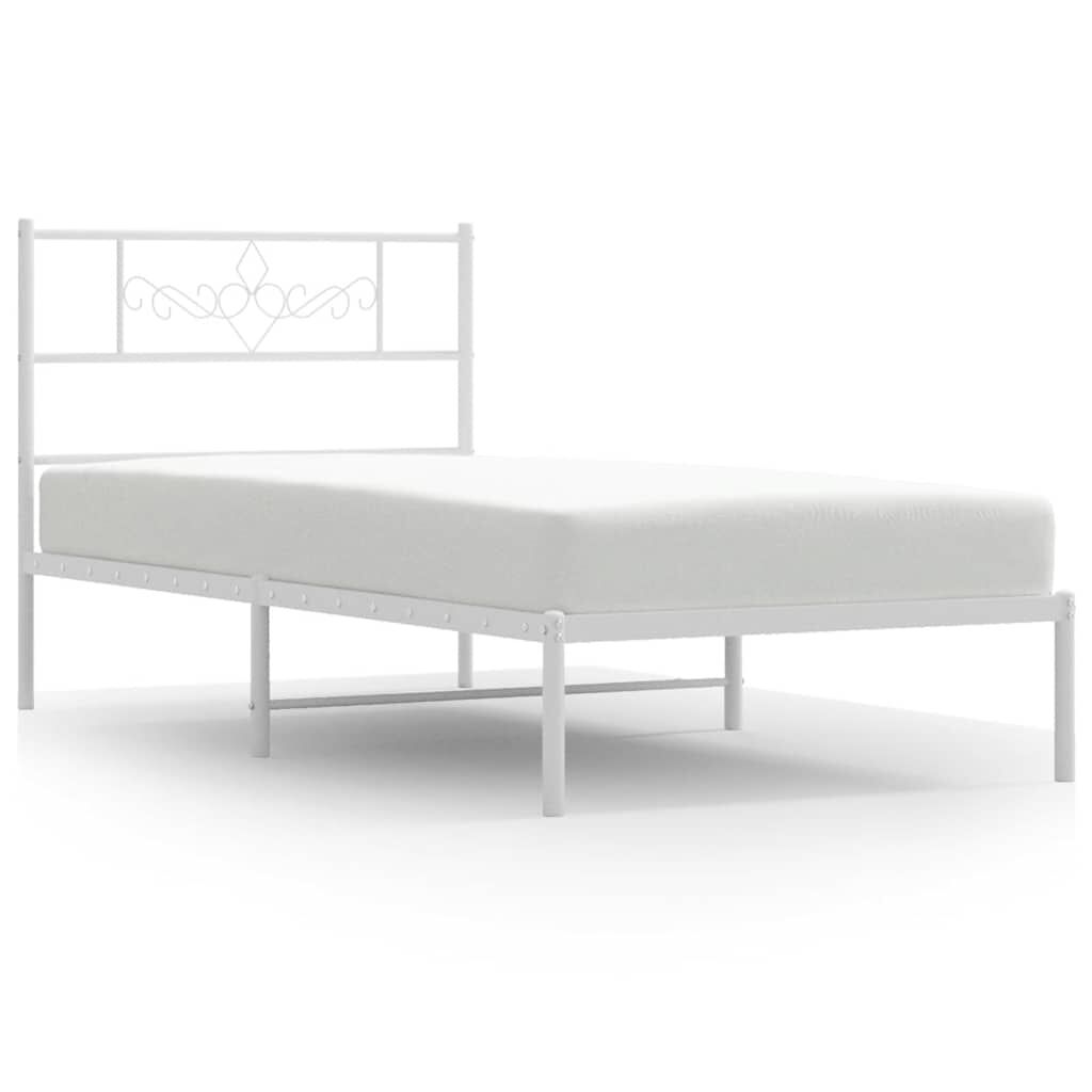 vidaXL Metal Bed Frame without Mattress with Headboard White 100x190cm
