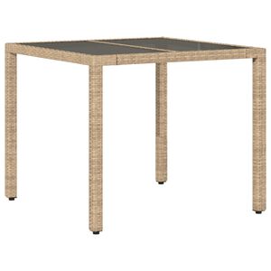 vidaXL Garden Table with Glass Top Beige 90x90x75 cm Poly Rattan