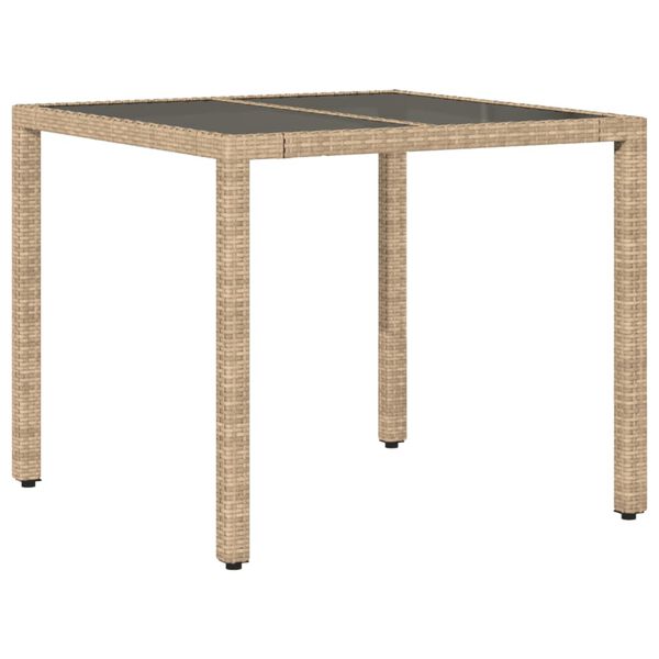 vidaXL Garden Table with Glass Top Beige 90x90x75 cm Poly Rattan