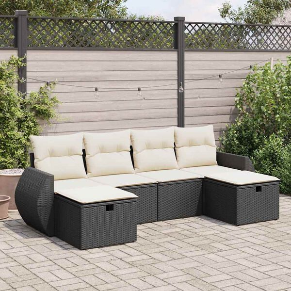 vidaXL 6 Piece Garden Sofa Set with Cushions Black Poly Rattan