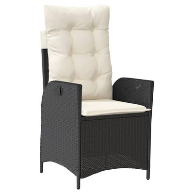 vidaXL 3 Piece Garden Dining Set with Cushions Black Poly Rattan
