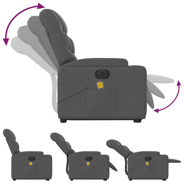 vidaXL Electric Stand up Massage Recliner Chair Dark Grey Fabric