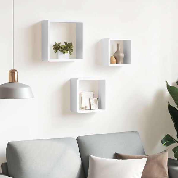 vidaXL Wall Cube Shelves 3 pcs White MDF