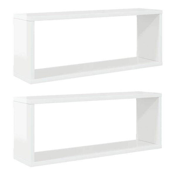 vidaXL Wall Cube Shelf 2 pcs High Gloss White 60x15x23 cm Engineered Wood