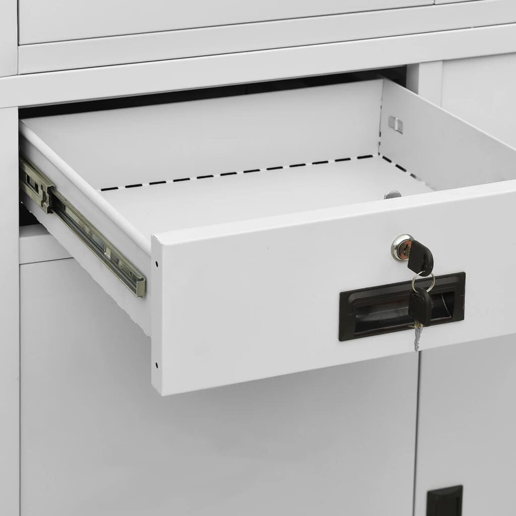 vidaXL Office Cabinet Light Grey 90x40x180 cm Steel and Tempered Glass