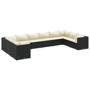 vidaXL 10 Piece Garden Lounge Set with Cushions Black Poly Rattan