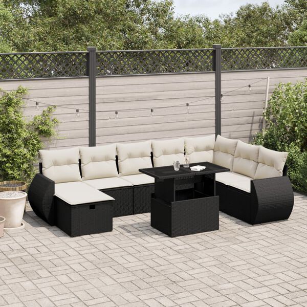 vidaXL 9 Piece Garden Sofa Set with Cushions Black Poly Rattan