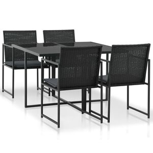 vidaXL 5 Piece Outdoor Dining Set with Cushions Poly Rattan Black